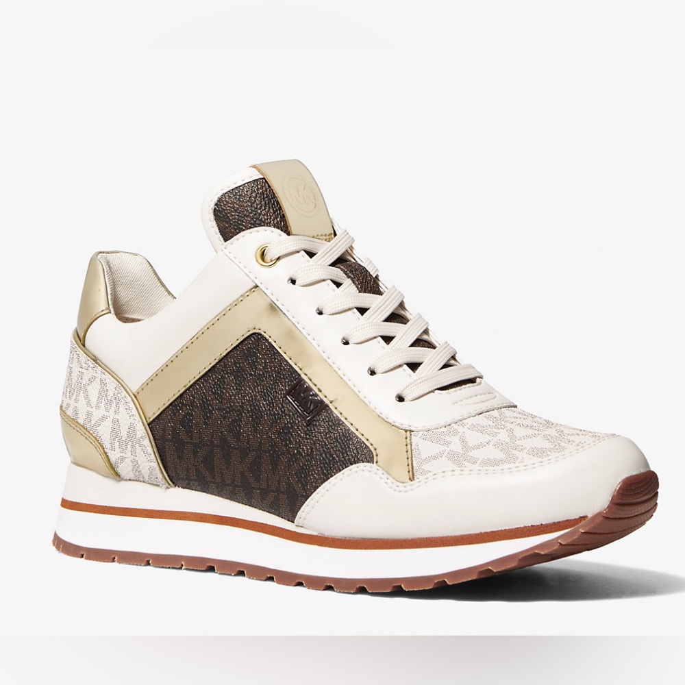 Michael Kors - Maddy Two-Tone Gold Logo Trainer Sneaker 6.5M.  MSRP $225.   NWOT